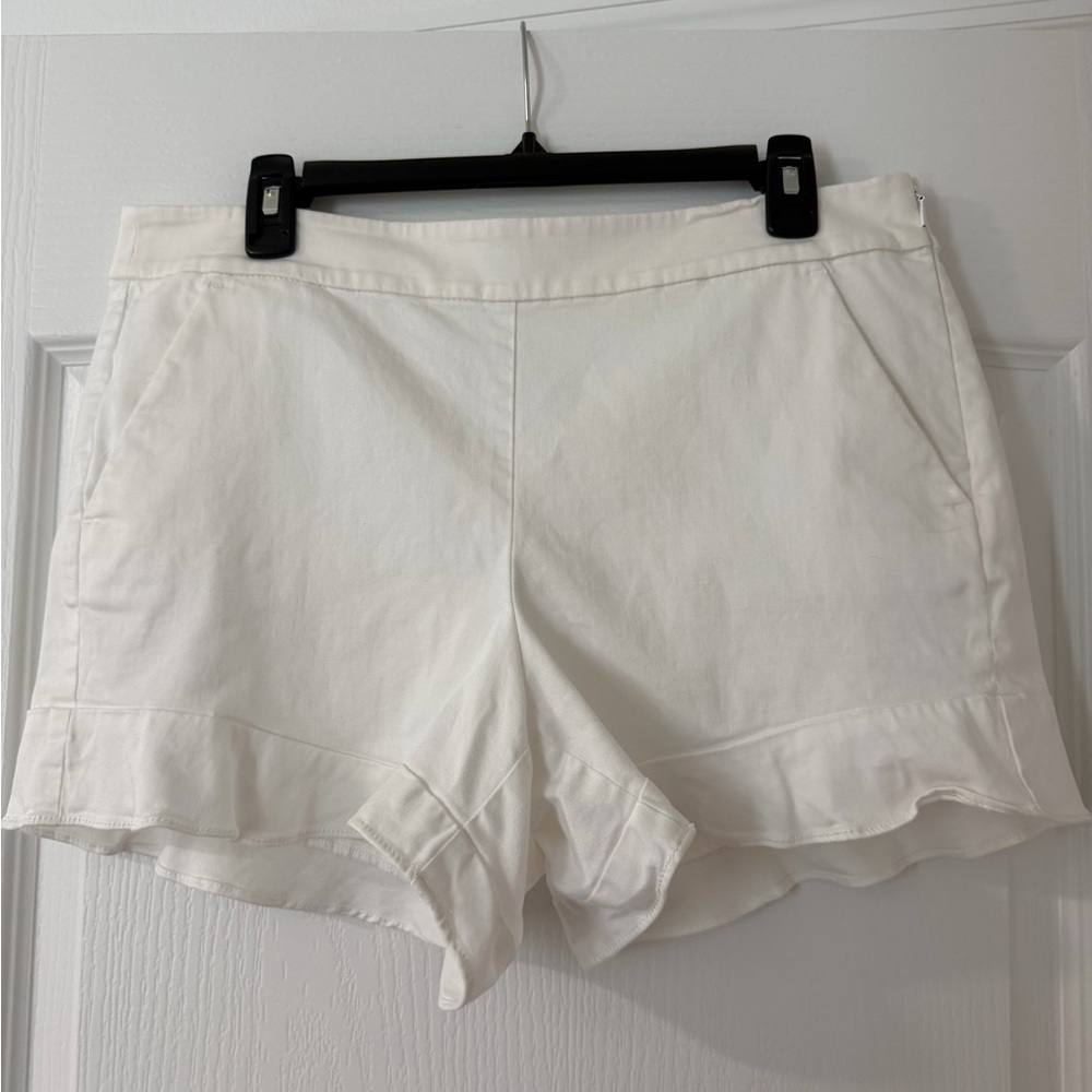 LOFT White Ruffle-Hem Shorts